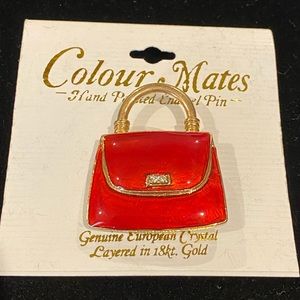 Brooch pin purse handbag colour mates red